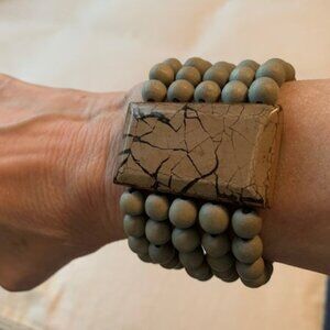 Boho Elasticized Wood Bead Bracelet Blue Size OS